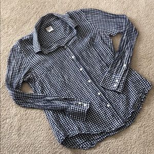 J. Crew navy and white checkered button up size S